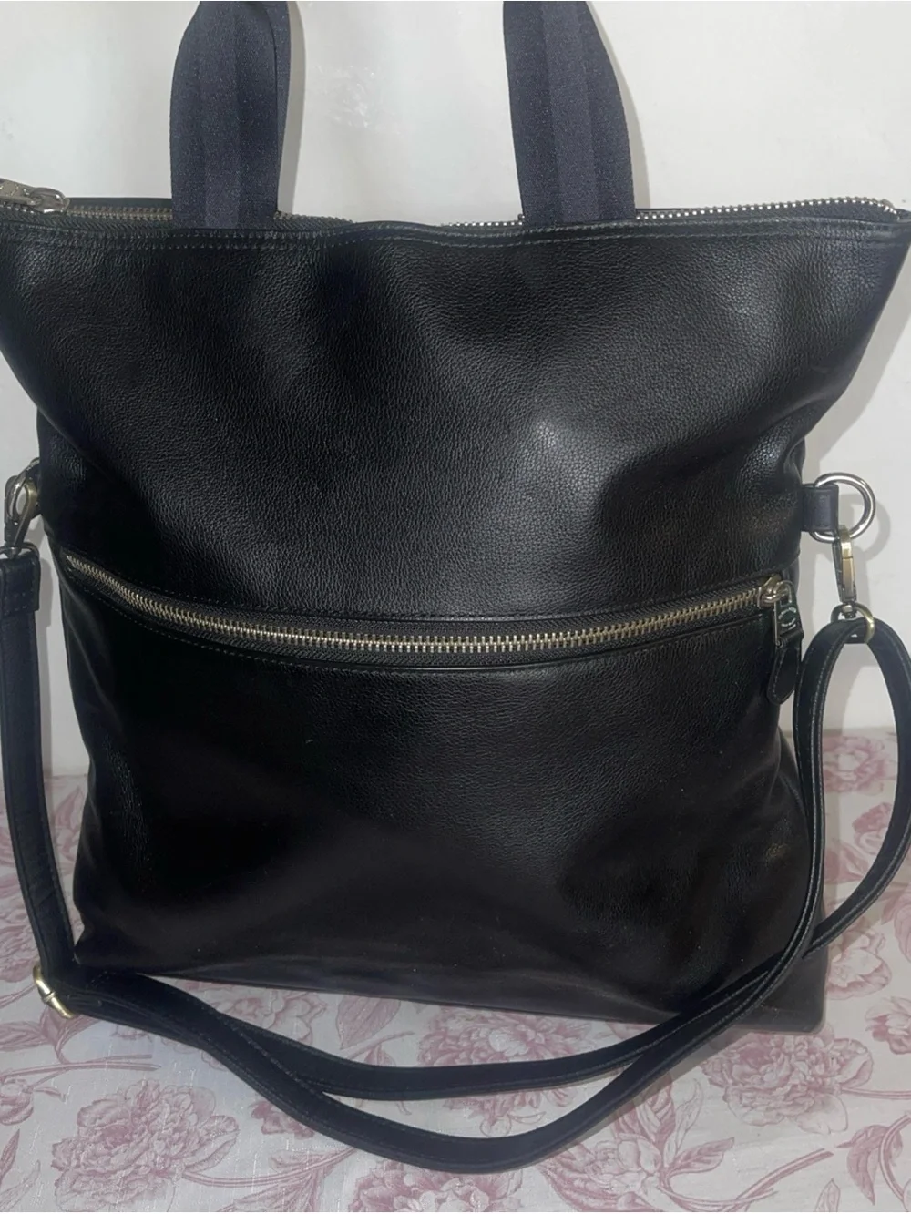 COACH LEATHER CHARLES FOLDOVER TOTE BAG UNISEX  BLACK - Picture 8 of 16